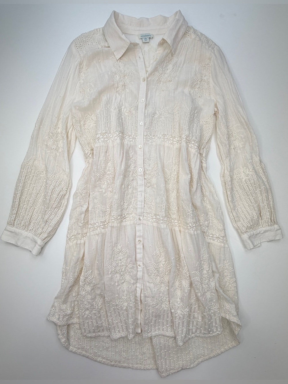 Sundance Ivory/Cream Embroidered Eyelet Tunic Dress GUC PM